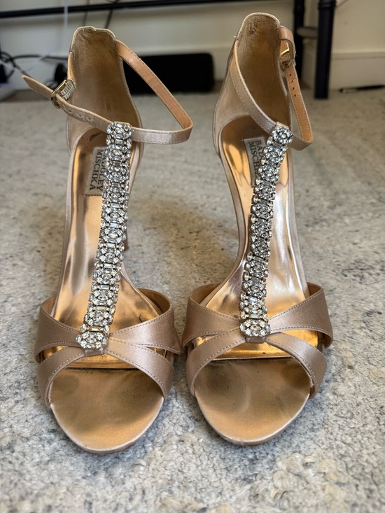 Badgley Mischka Shoes - Badgley Mischka Champagne Rhinestone T-Strap Heels